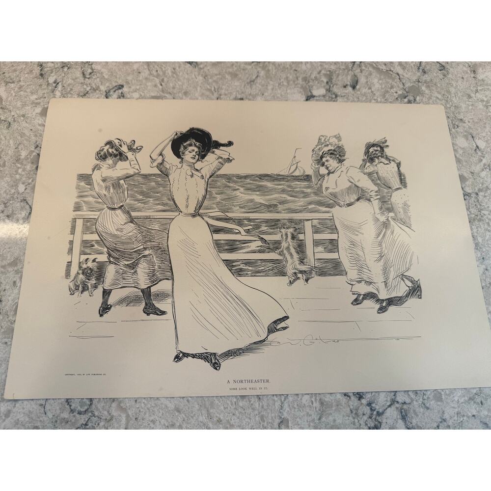 Vintage Sketches by Artist Charles Dana Gibson A Northeaster & Other - Picture 2 of 9